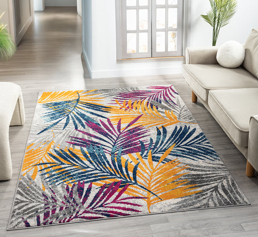 San Marino Modern Living Room Area Rug - Low Pile Leaf Design