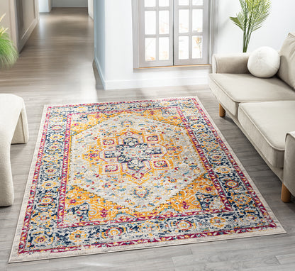 San Marino Modern Living Room Area Rug - Low Pile Floral Design