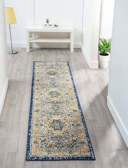 San Marino Living Room Area Rug - Low Pile Medallion Floral Design
