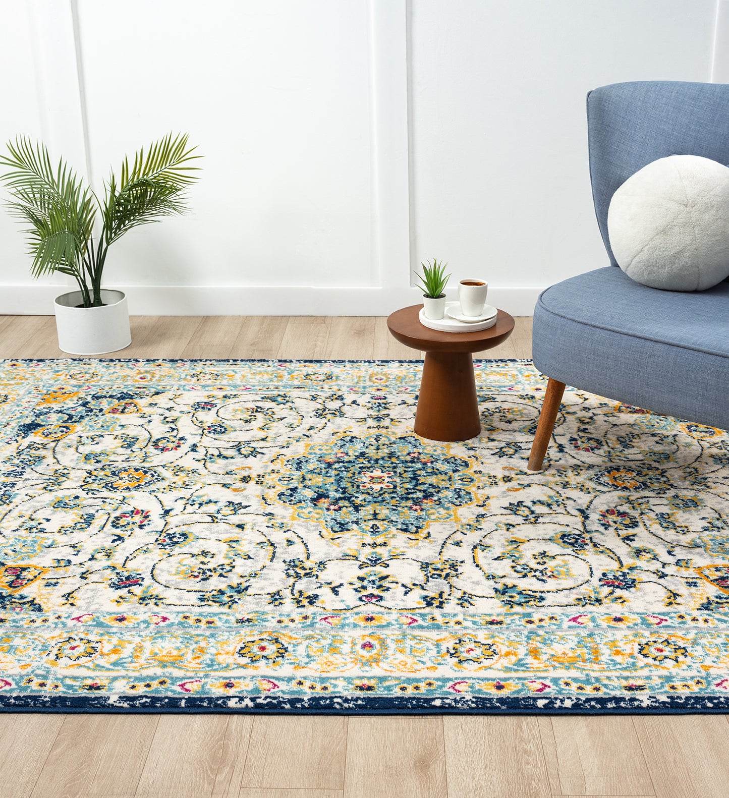 San Marino Living Room Area Rug - Low Pile Medallion Floral Design
