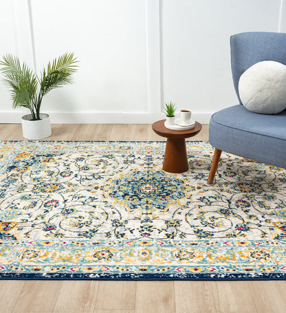 San Marino Living Room Area Rug - Low Pile Medallion Floral Design