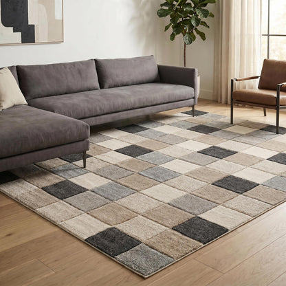 Santiago Modern Abstract Geometric Carved Rugs - Grid Design - 2 Colours Available