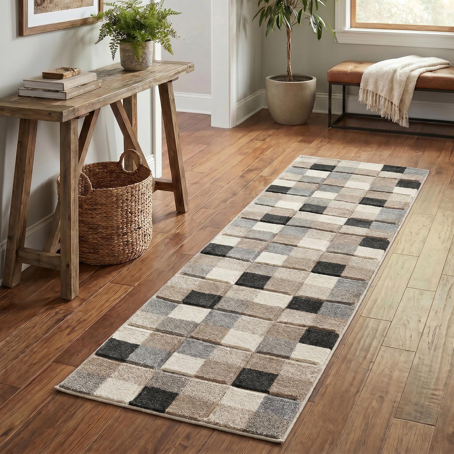 Santiago Modern Abstract Geometric Carved Rugs - Grid Design - 2 Colours Available