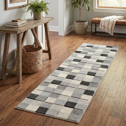 Santiago Modern Abstract Geometric Carved Rugs - Grid Design - 2 Colours Available