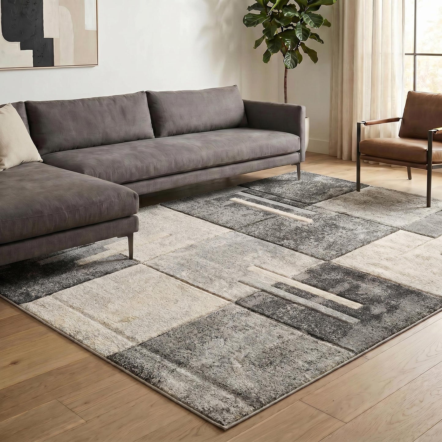 Santiago Modern Abstract Geometric Carved Rugs - Tiles Design - 2 Colours Available