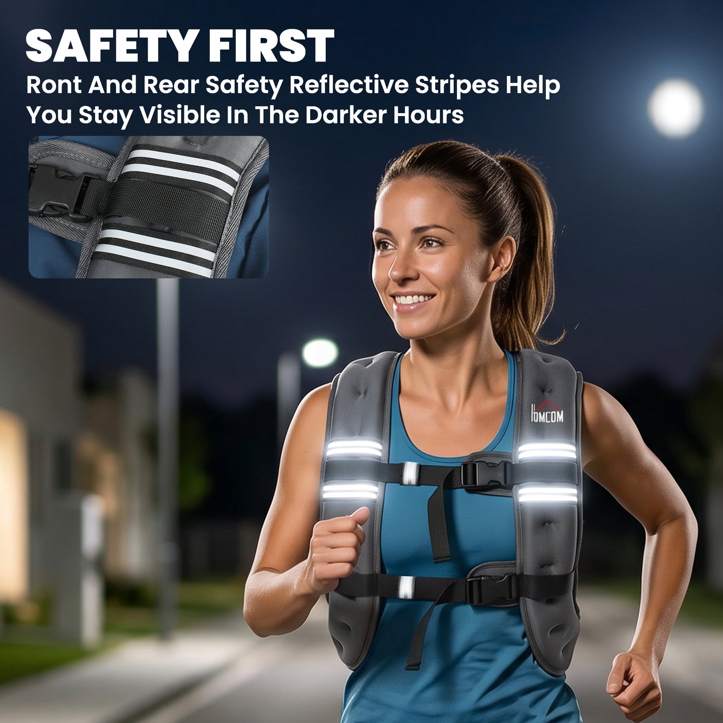 5KG Weighted Vest, Running Weight Vest with Adjustable Straps, Convenient Pocket and Reflective Strips, for Men and Women Cardio Exercise Strength Training Workout