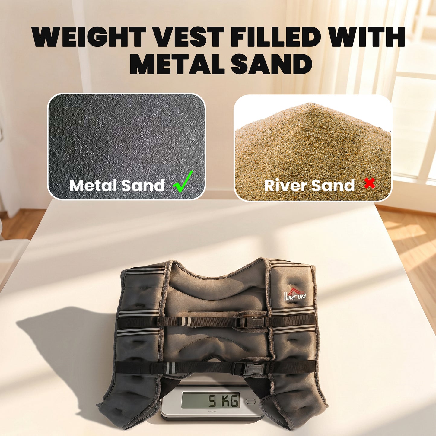 5KG Weighted Vest, Running Weight Vest with Adjustable Straps, Convenient Pocket and Reflective Strips, for Men and Women Cardio Exercise Strength Training Workout