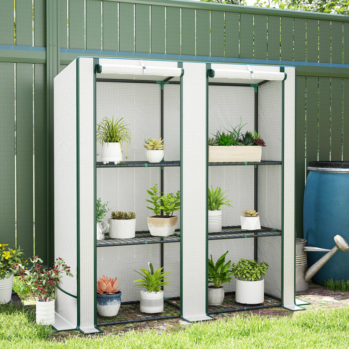 3 Tier Lean-to Mini Greenhouse with Green Hemmed Edging, White