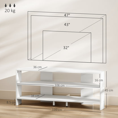 Corner TV Stand, TV Unit with Open Shelves for 47 Inch TV, White