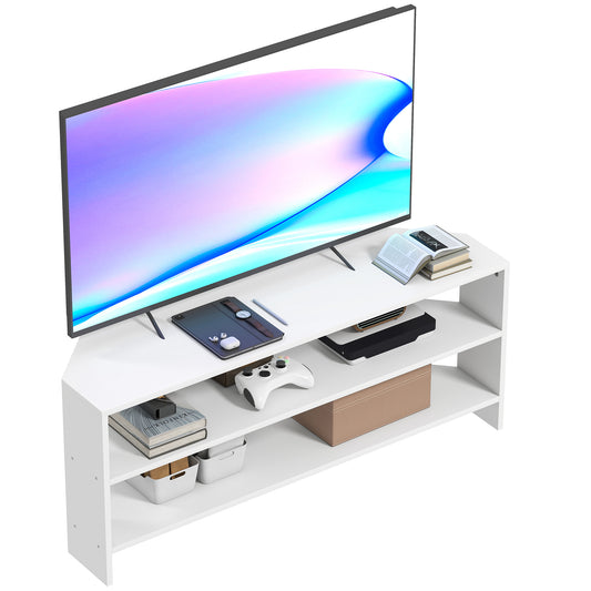Corner TV Stand, TV Unit with Open Shelves for 47 Inch TV, White