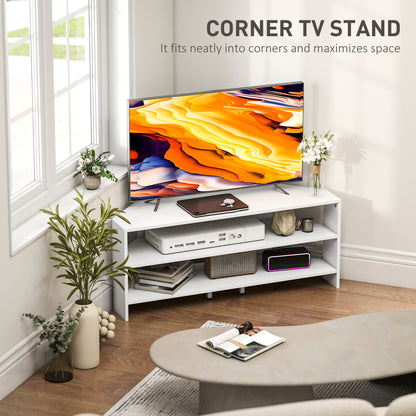 Corner TV Stand, TV Unit with Open Shelves for 47 Inch TV, White