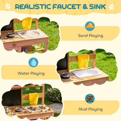 Wooden Kids Mud Kitchen with Canopy, Planter Box, Pink