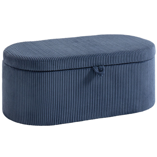 Storage Ottoman, Corduroy Ottoman Storage Box with Padded Seat, Blue