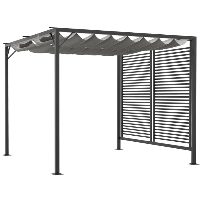 3 x 2.8m Metal Pergola, with Retractable Fabric Roof - Grey