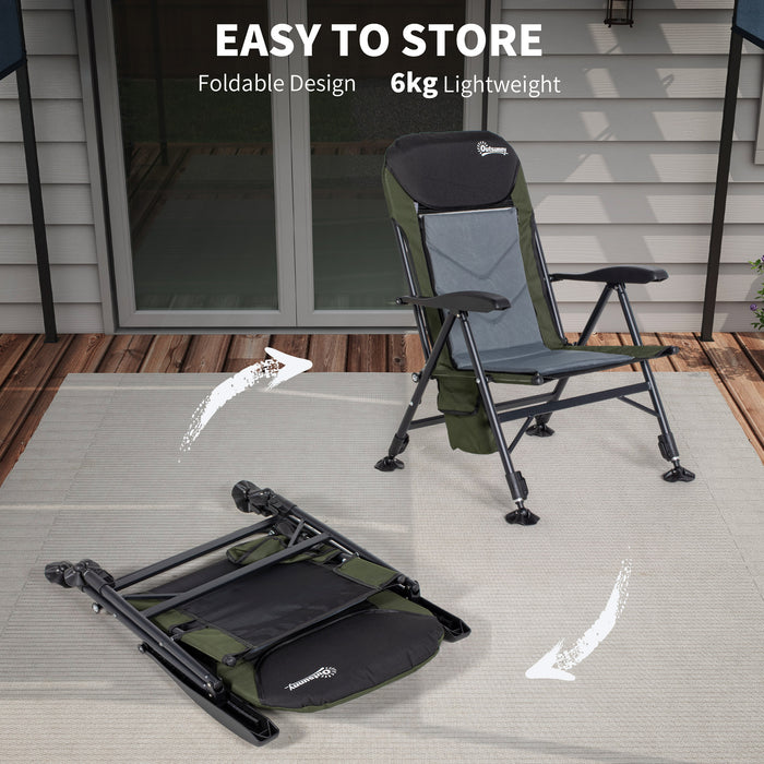 Foldable Metal Frame Fishing Chair, with Adjustable Legs - Green/Black