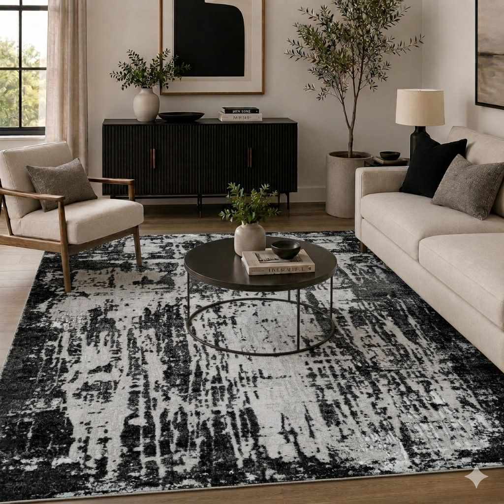 Serenity Modern Abstract Abrasion Area Rug – Contemporary Style for Living Room, Bedroom or Hallway - 3 Colours Available