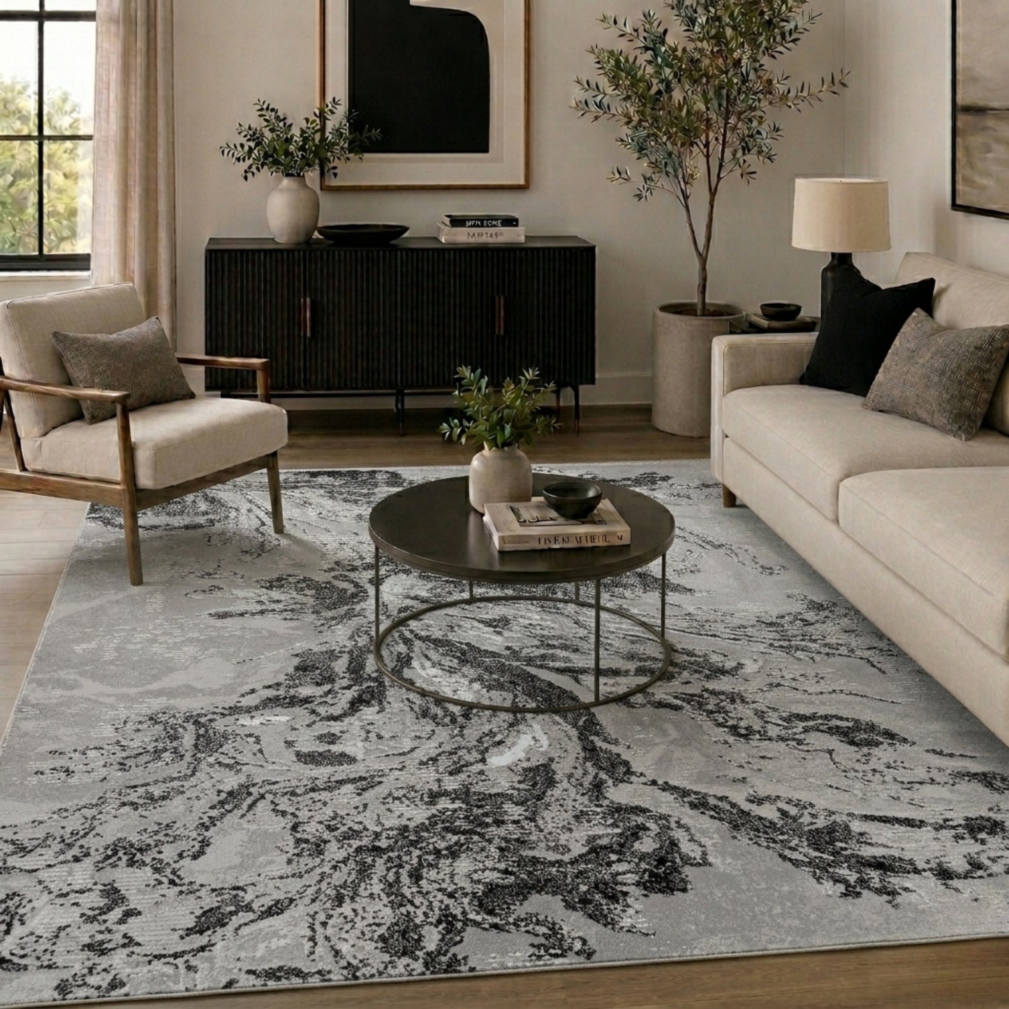 Serenity Modern Abstract Area Rug – Flowing Water-Inspired Design for Living Room, Bedroom, Hallway - 3 Colours Available