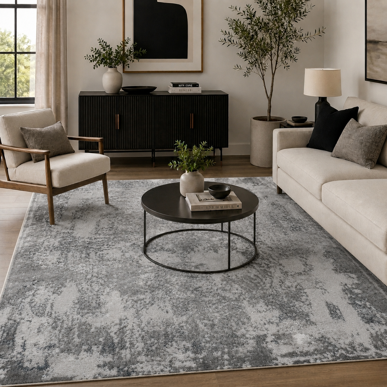 Serenity Modern Abstract Acrylic Area Rug – Contemporary Style for Living Room, Bedroom or Hallway