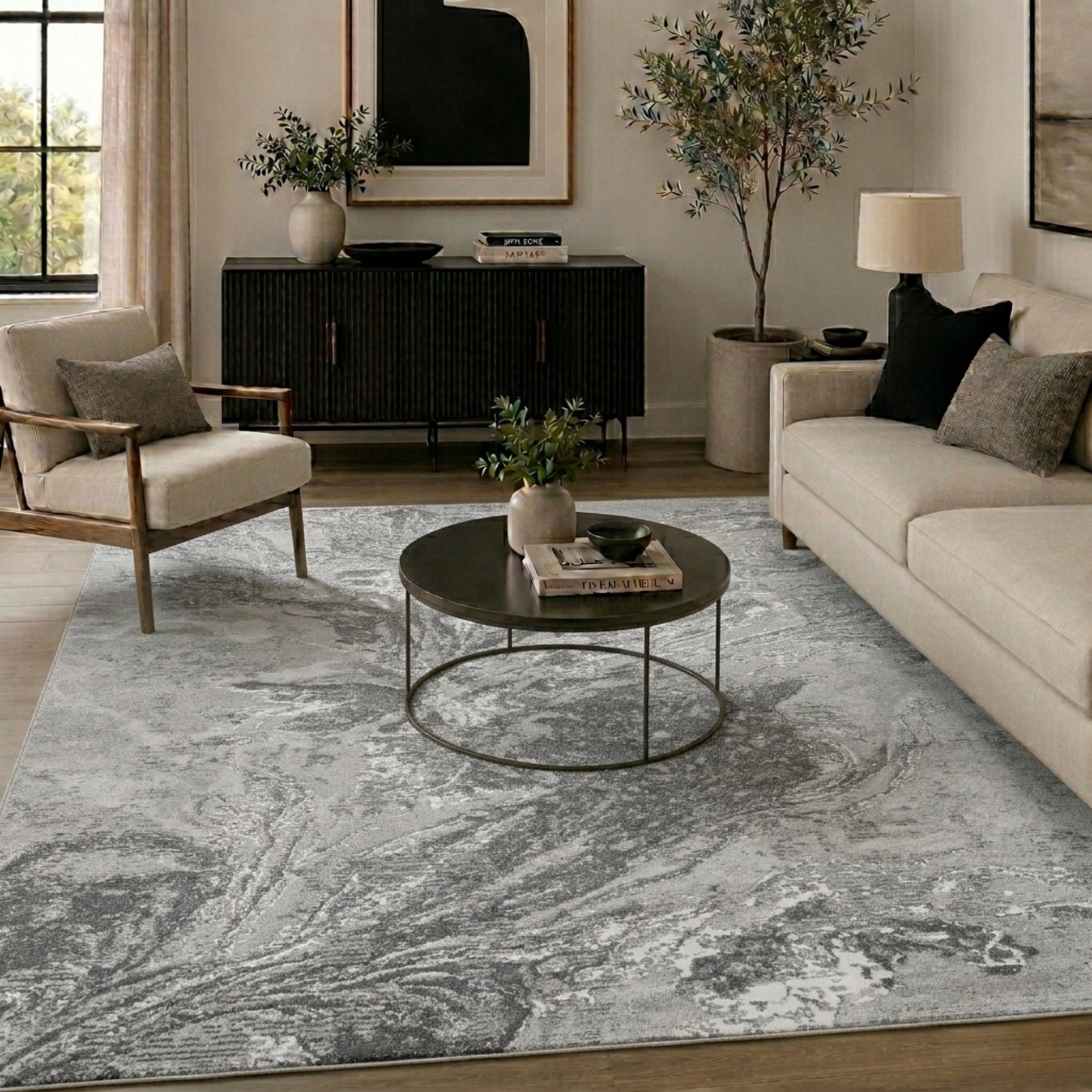 Serenity Modern Abstract Area Rug – Flowing Water-Inspired Design for Living Room, Bedroom, Hallway - 3 Colours Available
