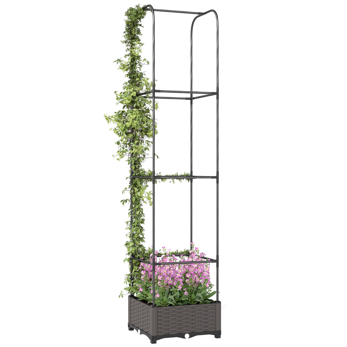 Raised Garden Bed with Trellis and Drainage Holes, Drain Plugs