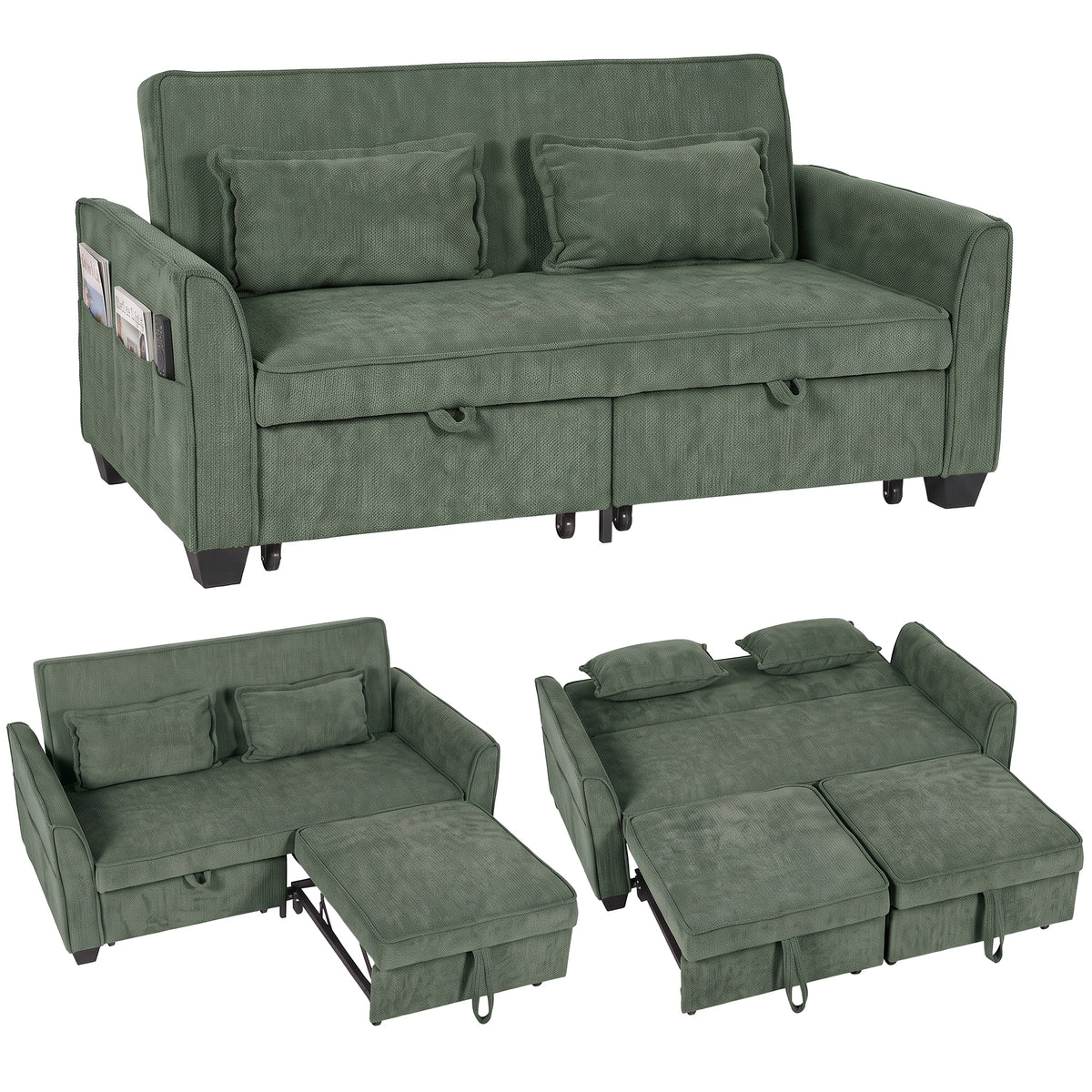 Sofa Bed, 4-in-1 Convertible Pull Out Sleeper Sofa, Dark Green