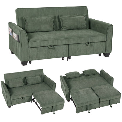 Sofa Bed, 4-in-1 Convertible Pull Out Sleeper Sofa, Dark Green