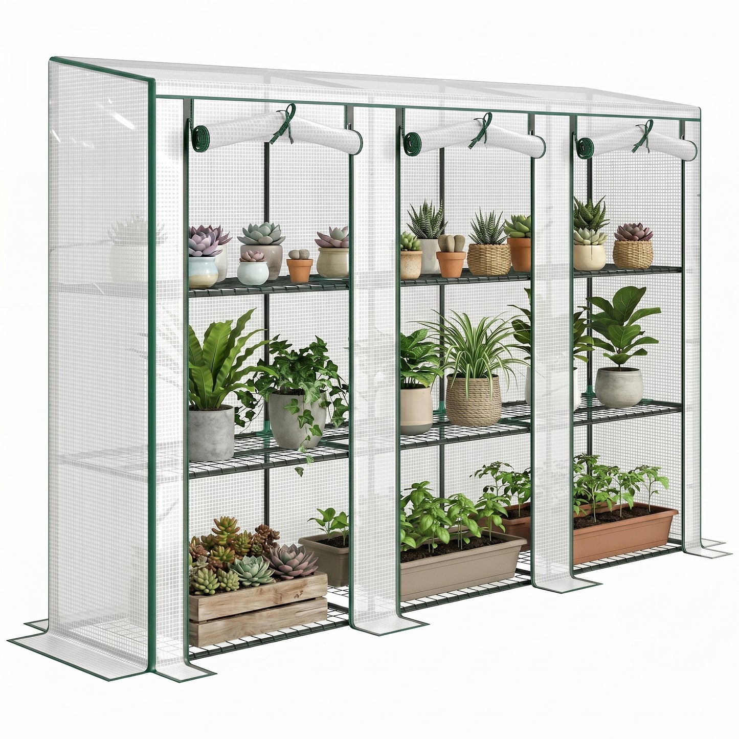 3 Tier Lean-to Mini Greenhouse with Plastic Cover, White