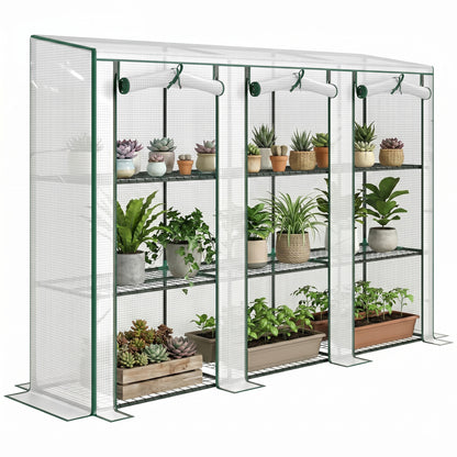 3 Tier Lean-to Mini Greenhouse with Plastic Cover, White