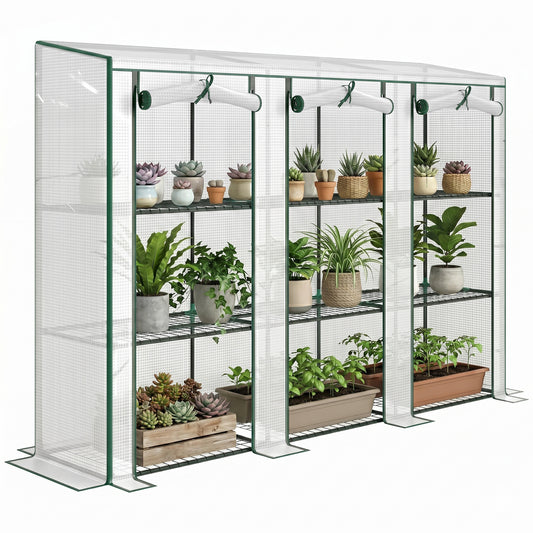 3 Tier Lean-to Mini Greenhouse with Plastic Cover, White