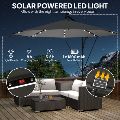 3 m Cantilever Parasol Solar LED Lights, Black
