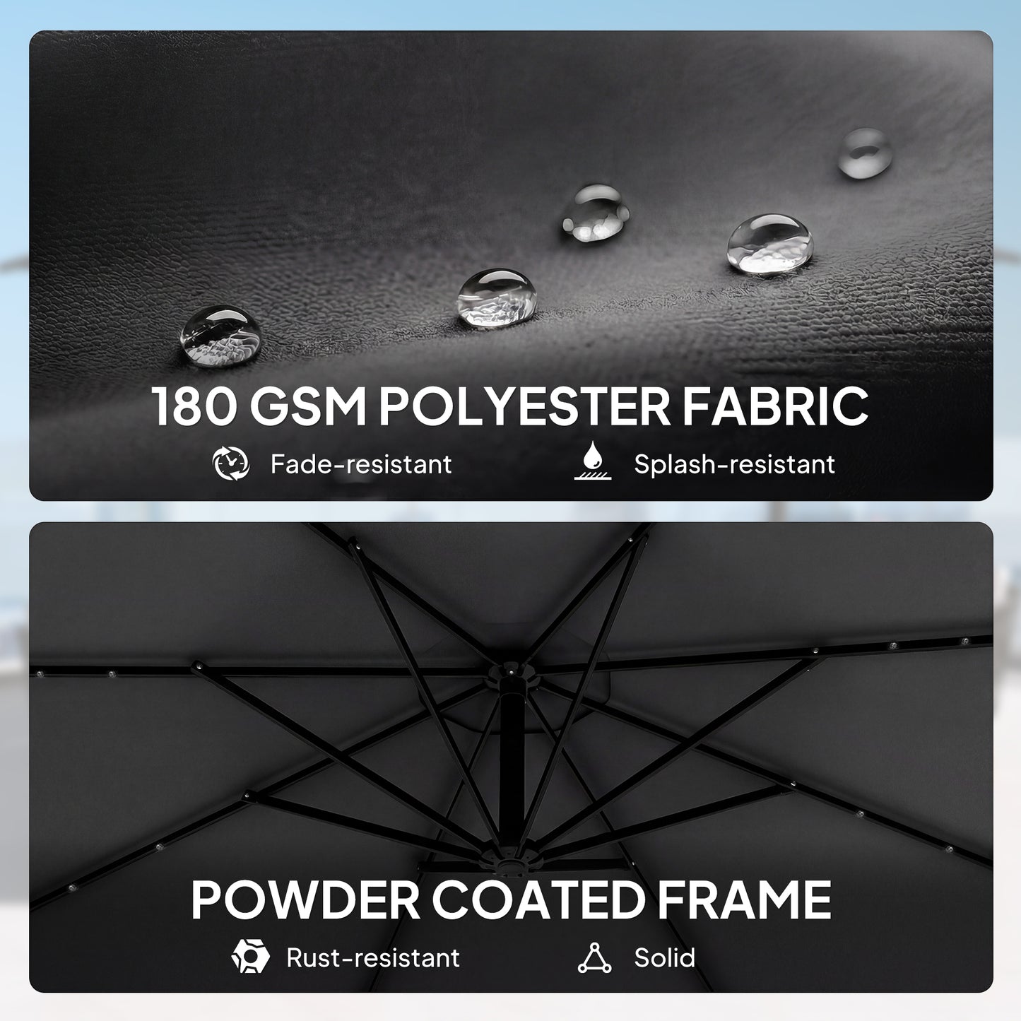 3 m Cantilever Parasol Solar LED Lights, Black