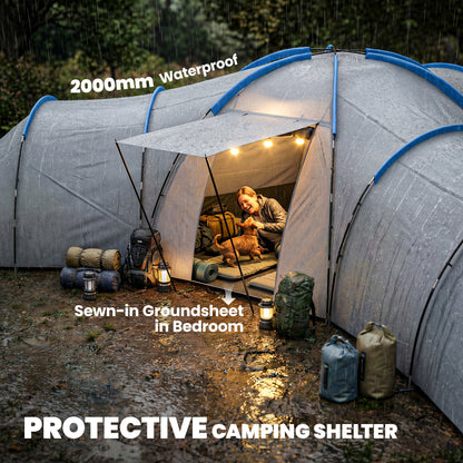 6-9 Man Large Tunnel Tent with 3 Bedrooms, Stand-up Camping Tent