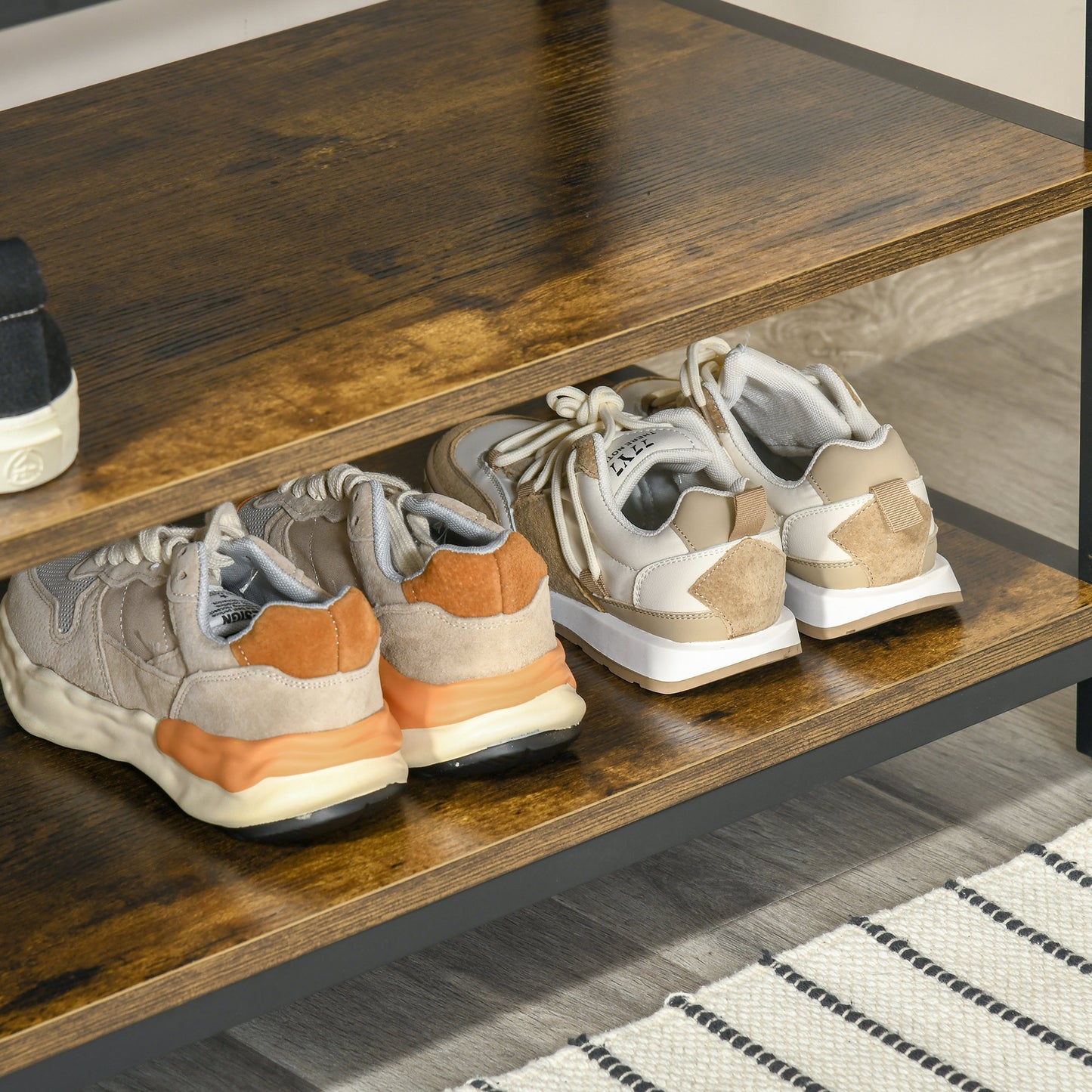 Entryway Coat Rack Hall Tree Shoe Bench 3 in 1 Design Metal Storage Rack