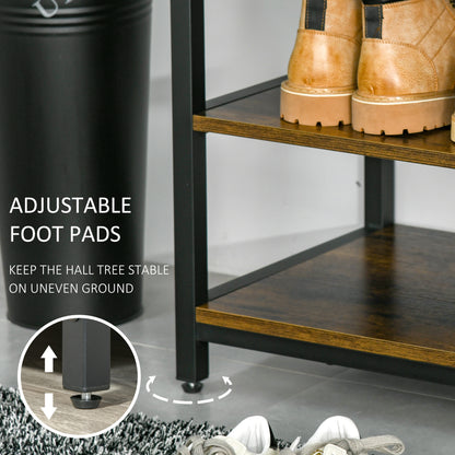 Entryway Coat Rack Hall Tree Shoe Bench 3 in 1 Design Metal Storage Rack