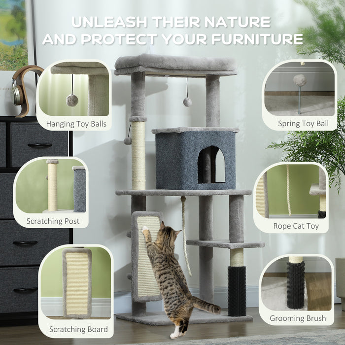 132cm Cat Tree for Indoor Cats w/ Scratching Posts, Light Grey