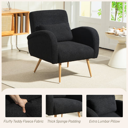 Teddy Fleece Upholstered Accent Chair with Metal Legs, Black