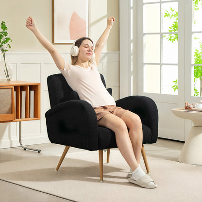 Teddy Fleece Upholstered Accent Chair with Metal Legs, Black