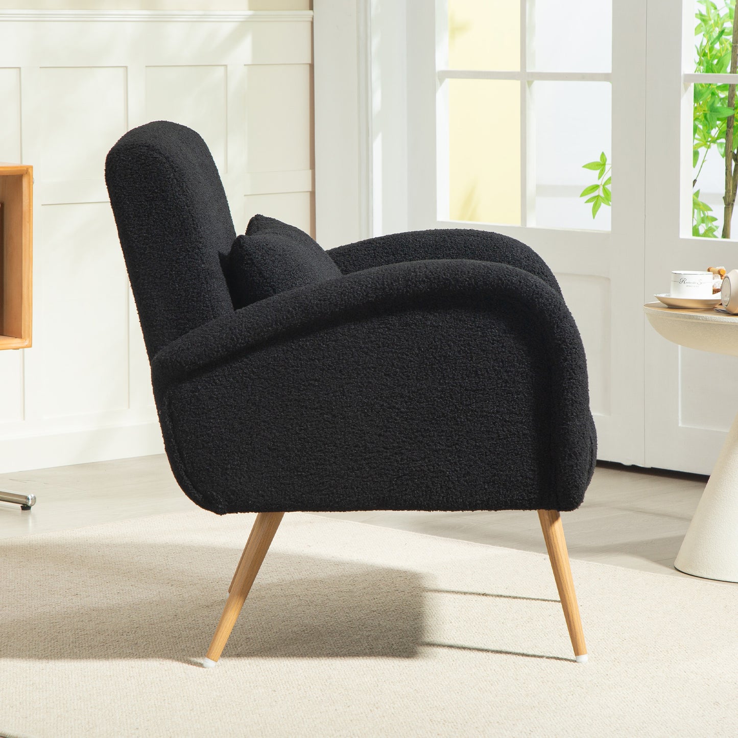 Teddy Fleece Upholstered Accent Chair with Metal Legs, Black