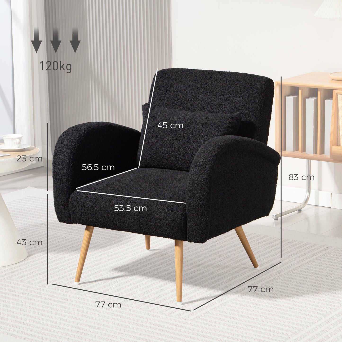 Teddy Fleece Upholstered Accent Chair with Metal Legs, Black