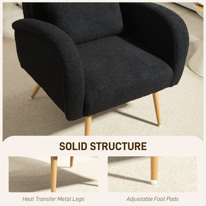 Teddy Fleece Upholstered Accent Chair with Metal Legs, Black