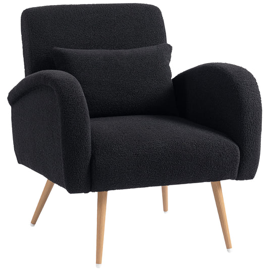 Teddy Fleece Upholstered Accent Chair with Metal Legs, Black