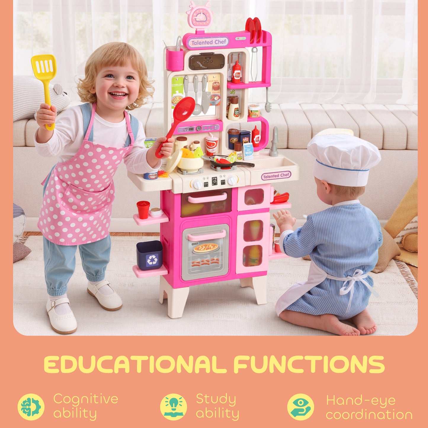 Kids Pretend Role Play Set with Realistic Lights & Sounds, Pink
