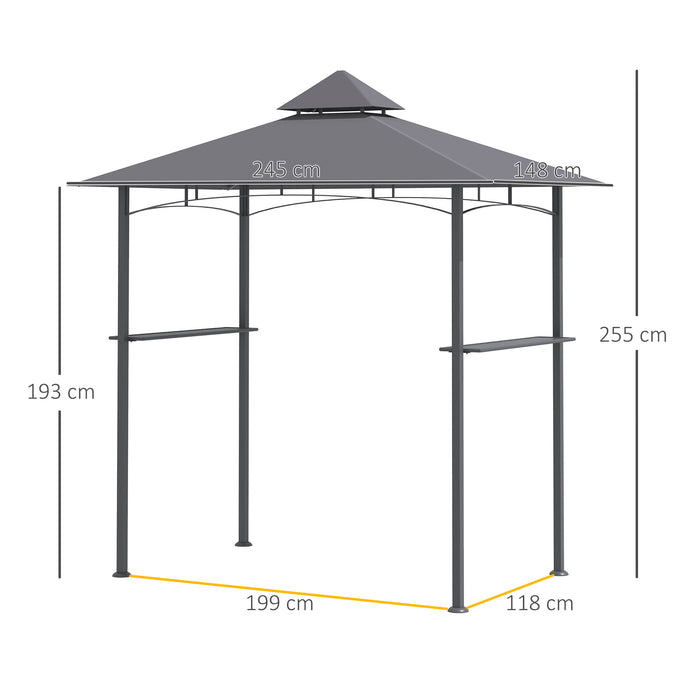 2.5M (8ft) New Double-Tier BBQ Gazebo Grill Canopy Barbecue Tent Shelter Patio Deck Cover - Grey