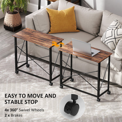 Folding Desk on Wheels, Writing Table for Home Office, Brown