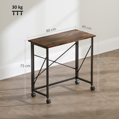 Folding Desk on Wheels, Writing Table for Home Office, Brown