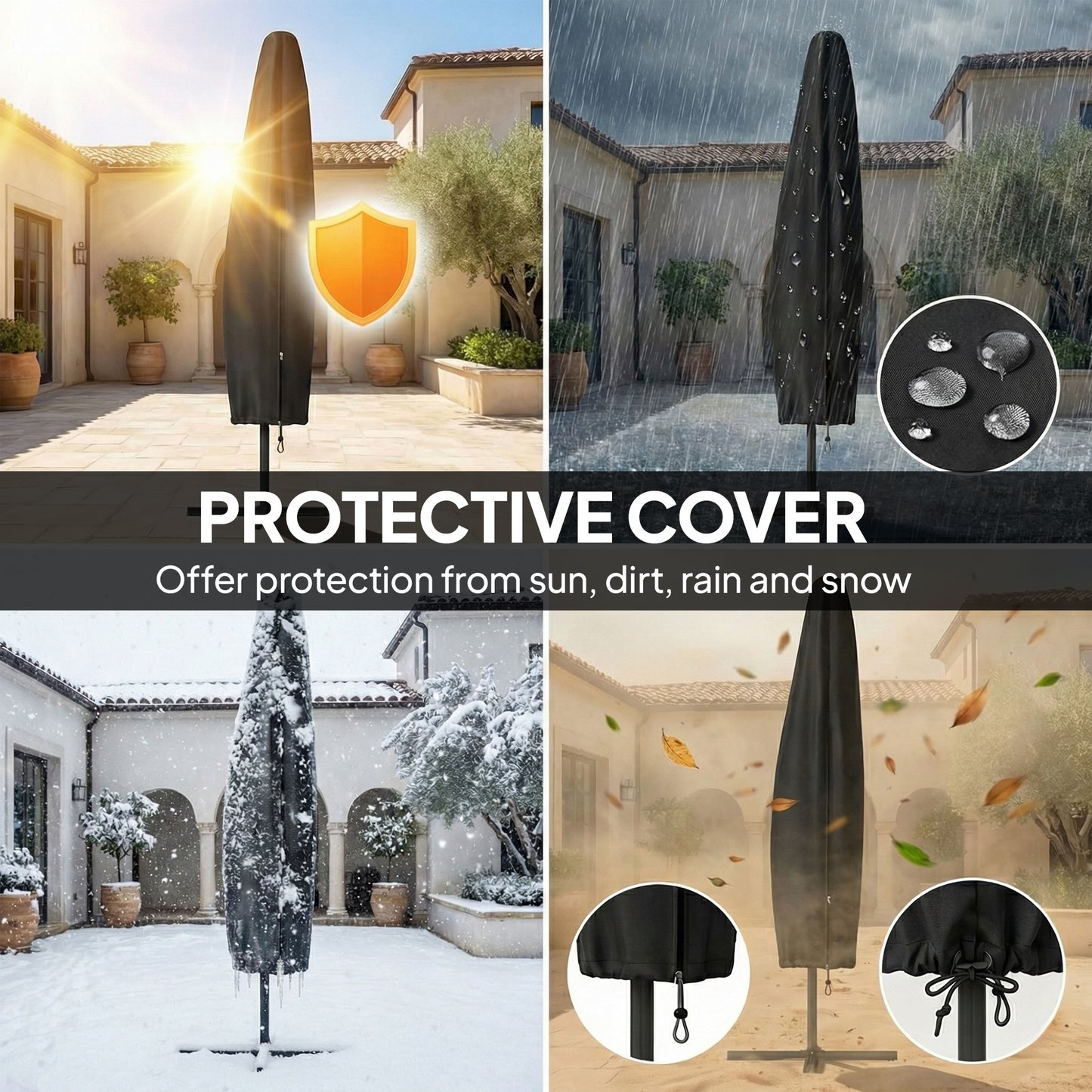 3 m Garden Cantilever Parasol with Solar Light, Rotation, Navy Blue