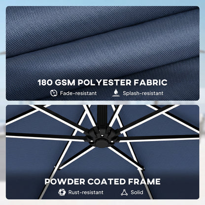 3 m Garden Cantilever Parasol with Solar Light, Rotation, Navy Blue