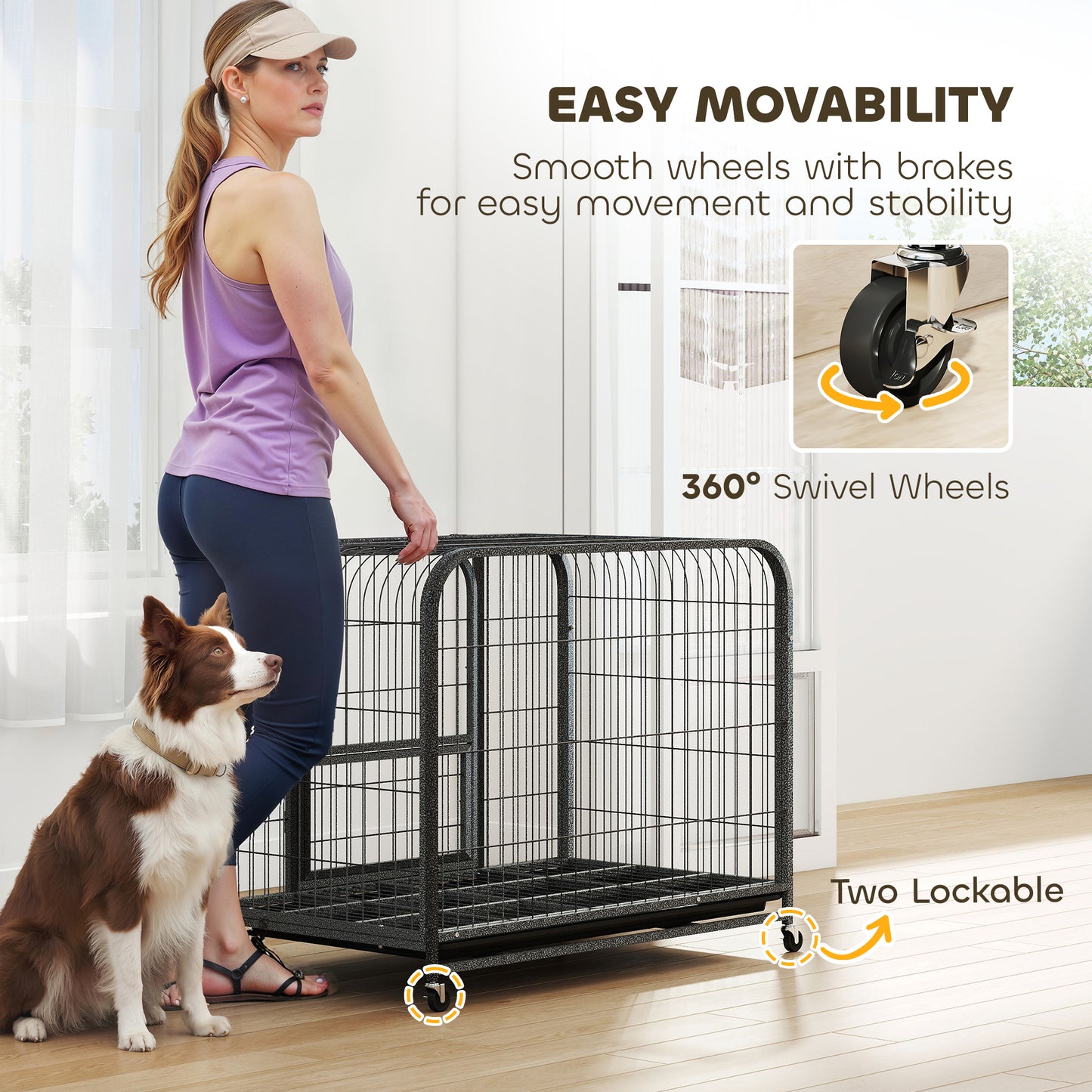 Heavy Duty Dog Crate, Large Dog Cage with Wheels and Tray
