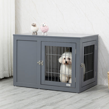 Furniture-Style Dog Crate w/ Two Lockable Doors, for Small & Medium Dogs