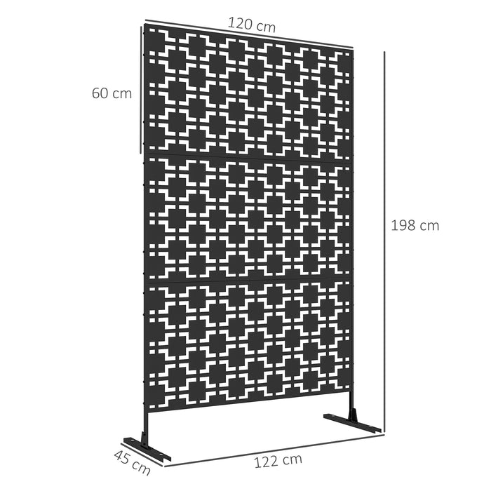 6.5FT Metal Outdoor Privacy Screen Panel w/ Stand, Grid Style